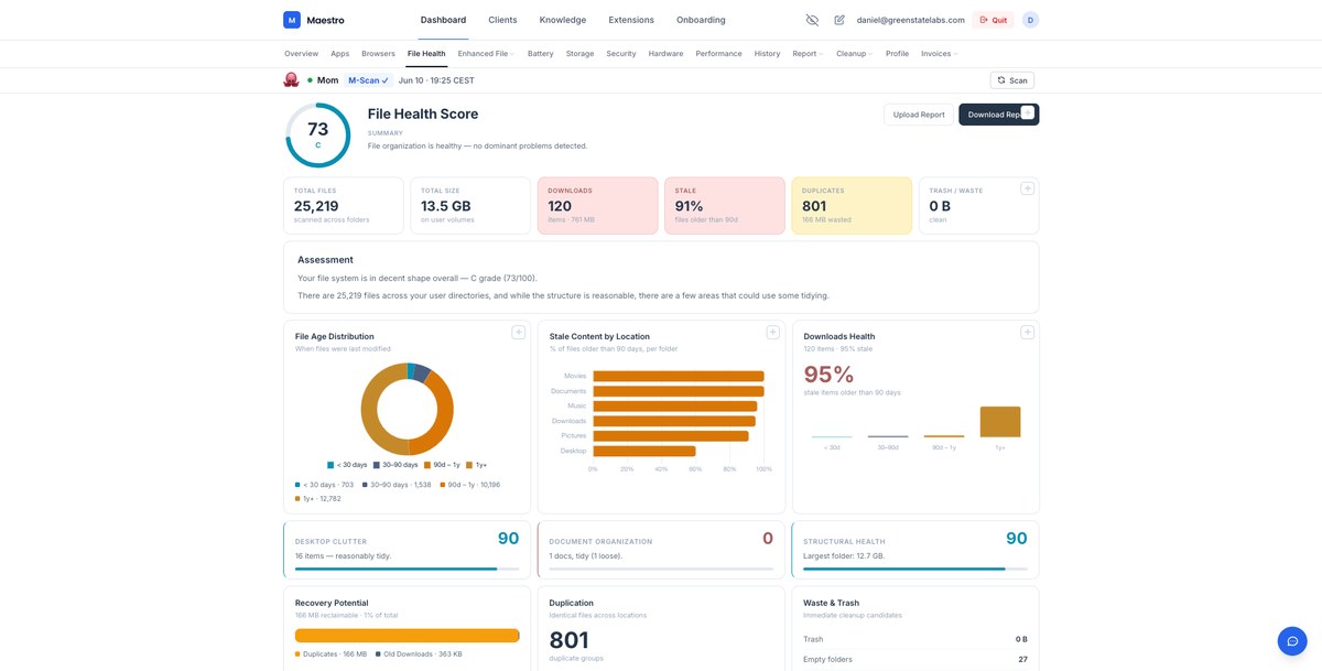 MacMaestro file system health analysis with scoring